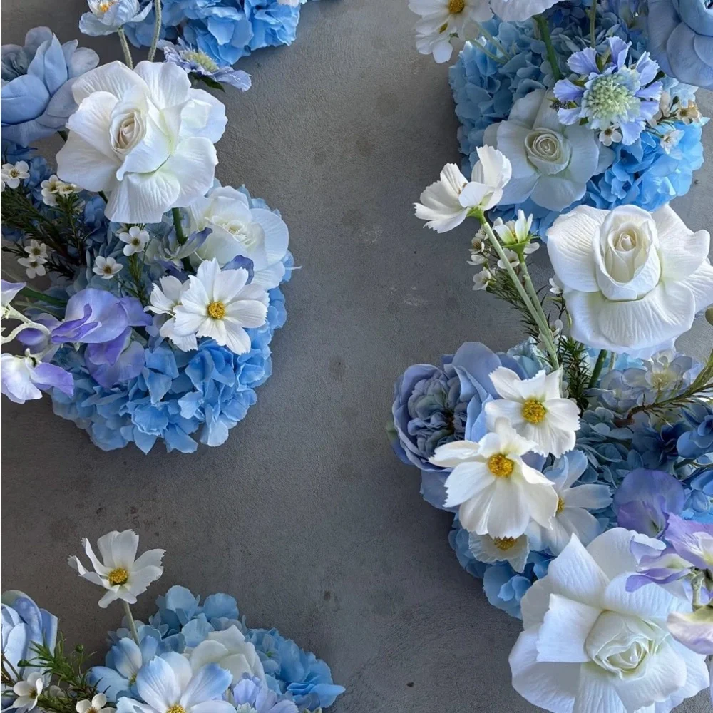 Luxury Custom Blue & White Silk Floral Arrangements – Garden Style (Set of 6)
